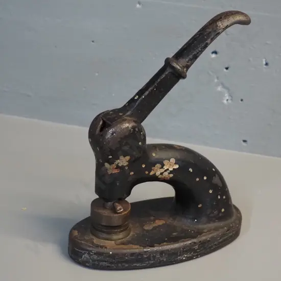 heavy cast metal embossing stamp: Robin Hood Port Chalmers AOF (Ancient Order of Foresters' Friendly Society) H230 L200