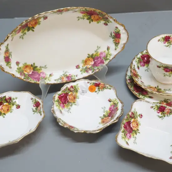 Royal Albert Old Country Roses trio, biscuit plate, and 3 small bowls