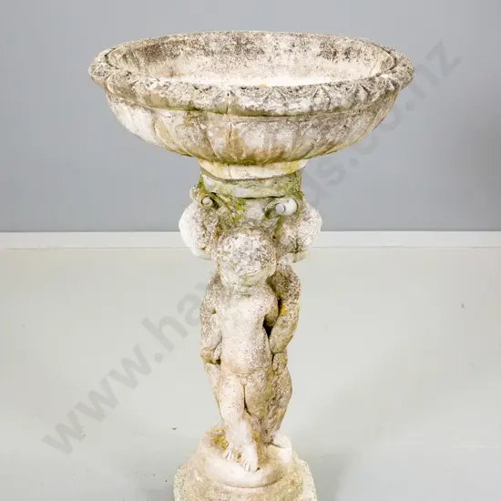 classical style cast concrete garden fountain on figural base, some surface cracks H-800 D-470