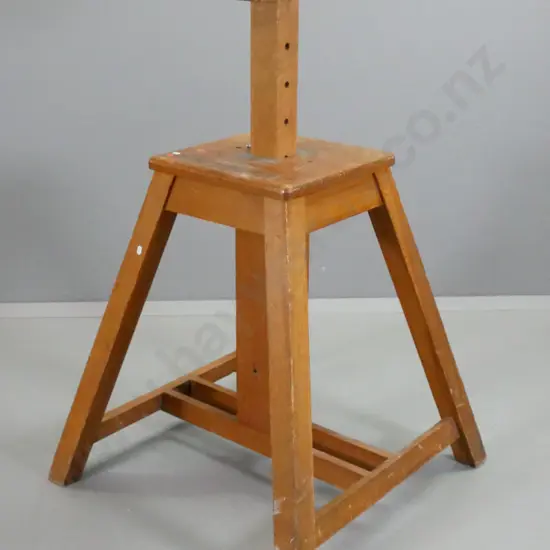 vintage heavy timber adjustable height gymnasium pommel stand - missing adjusting peg H870 W730 D730