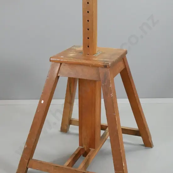 vintage heavy timber adjustable height gymnasium pommel stand (borer) H870 W730 D730