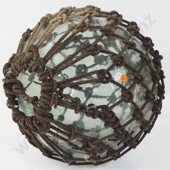pale green glass fishing float in rope netting - Diameter 330