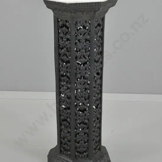 French filigree pattern cast-iron pedestal display stand with octagonal loose marble top H-850 W-350