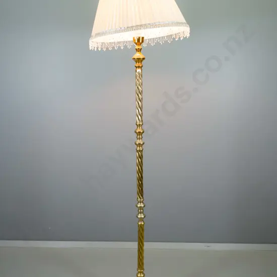 brass twist stem standard lamp with beaded shade - some damage to shade H-1900 Shade D-520
