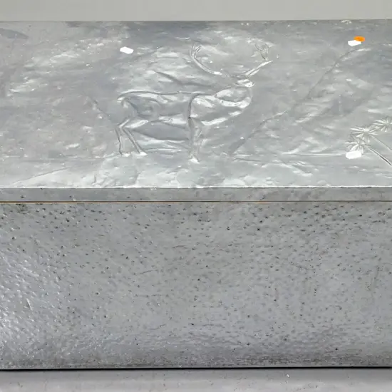 retro wood box with chrome finish stag motif pressed metal over timber H-530 W-590 D-370