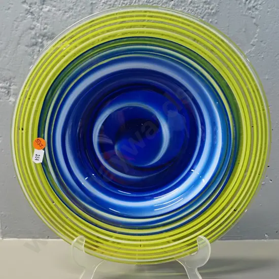 Gordon Studio Australia art glass dish - etched signature - diameter 300