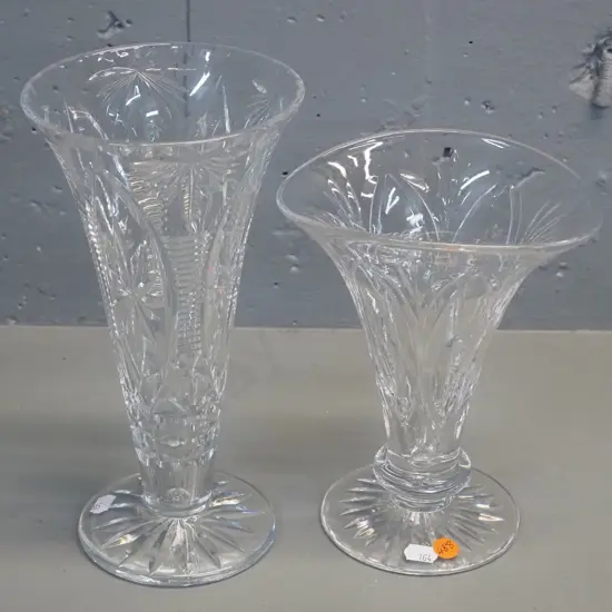 2 heavy cut crystal vases - larger is H-260