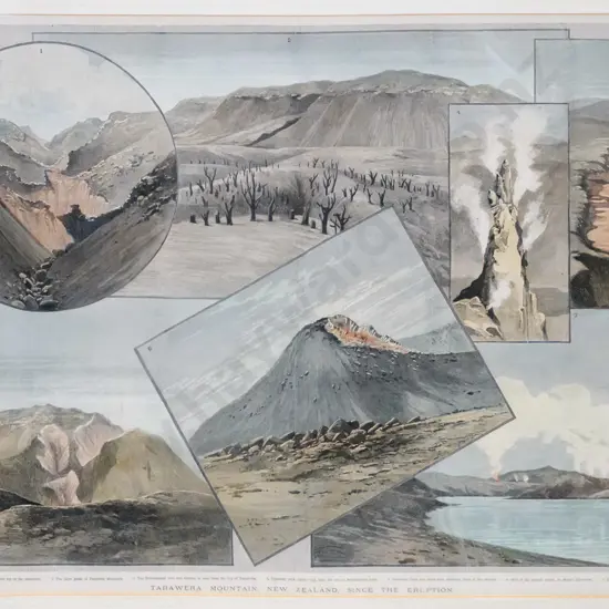 mounted vintage engraving - Tarawera Mountain, Since the Eruption H-350 W-510 (some creasing)