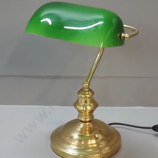 brass and green glass banker's lamp - some pitting to brass H-430