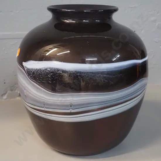 large art glass vase - may be Hoglund, has card inside H-270 D-260