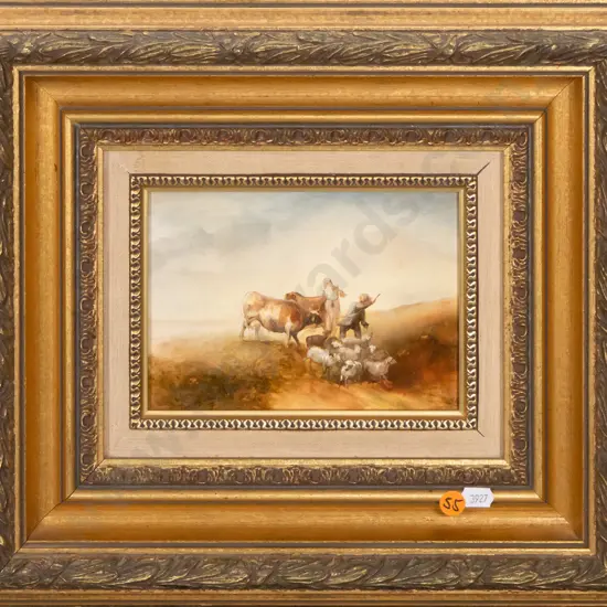 gilt framed oil - shepherd scene H-120 W-170
