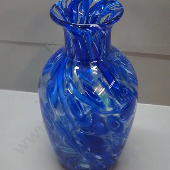 art glass blue and clear vase H-250 D-130