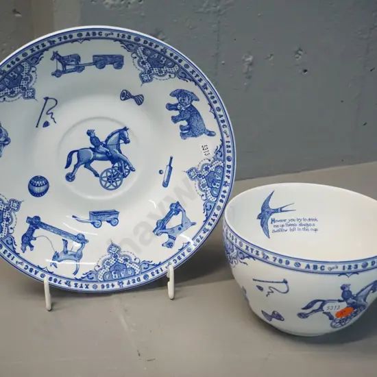 Spode blue and white 'Edwardian Childhood' broth cup & saucer