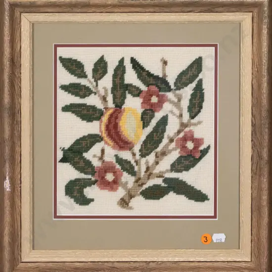 gilt framed needlework - peaches H-215 W-205
