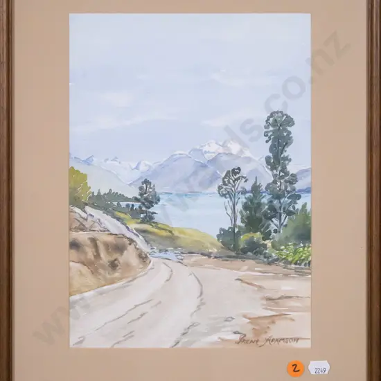 Irene Adamson - framed watercolour lake and mountain scene H-280 W-200