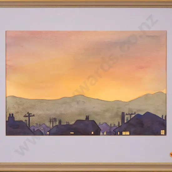Phyllis Gillespie - framed mixed media "Winter Sunset Waimate" H-260 W-400