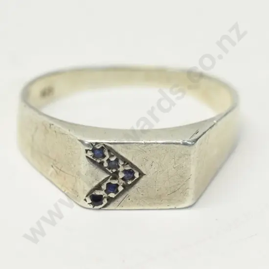 silver signet ring with small sapphires stamped 925