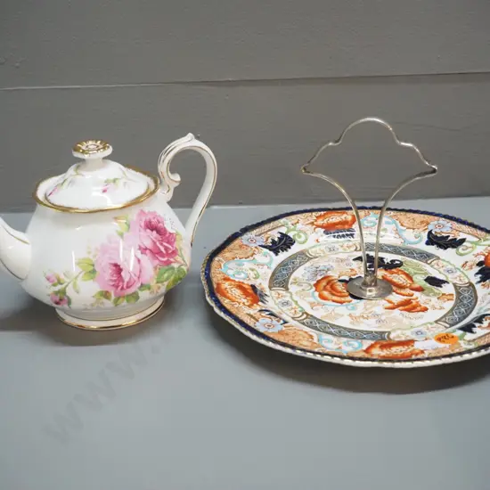 Royal Albert American Beauty small teapot and a Woods Verona handled cake plate