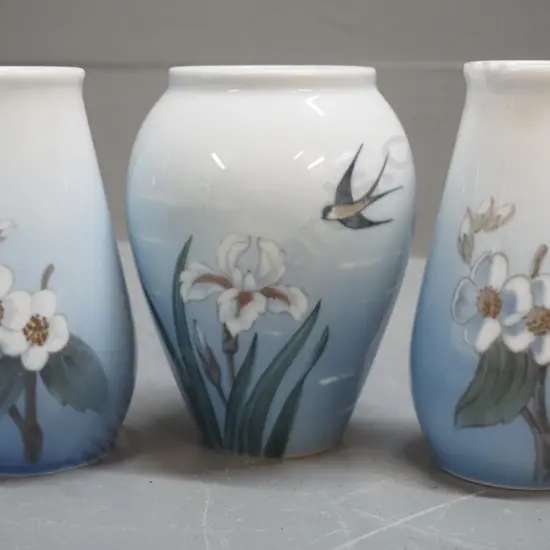 3 small vases - 1 Royal Copenhagen and 2 Bing & Grondahl, each approx. H-120
