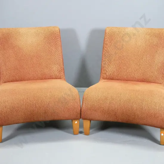 pair of David Shaw "Eden" retro style open-side lounge chairs in tweed fabric