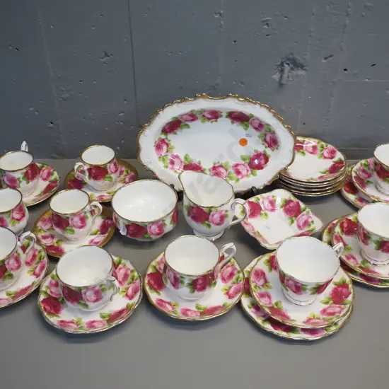 Royal Albert Old English Rose trios, coffee cups, cups & saucers, dishes, spare saucers etc - mixed cup shapes