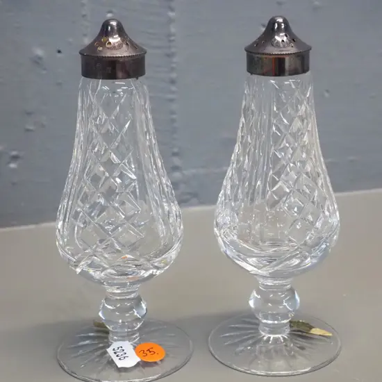 Waterford cut crystal Colleen pattern salt or pepper shakers with silver plated tops H-155