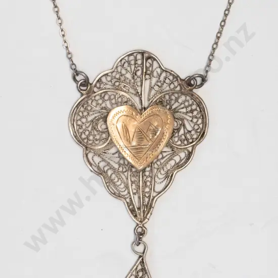 silver filageree & rose gold necklace