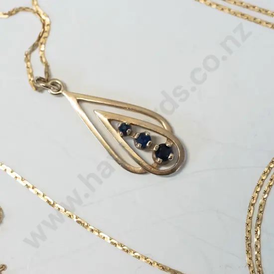 sapphire pendant chain stamped 14k - pendant stamped 9ct