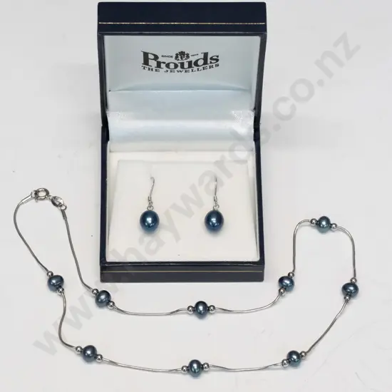 silver & pearl necklace & earrings both stamped 925