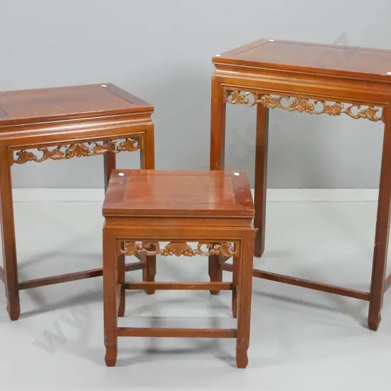 set of 3 Chinese carved nesting tables - polish needs work H700 W510 D355