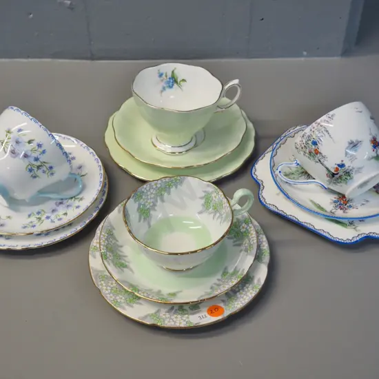 4 English bone china trios - Royal Albert, Shelley and two Grafton