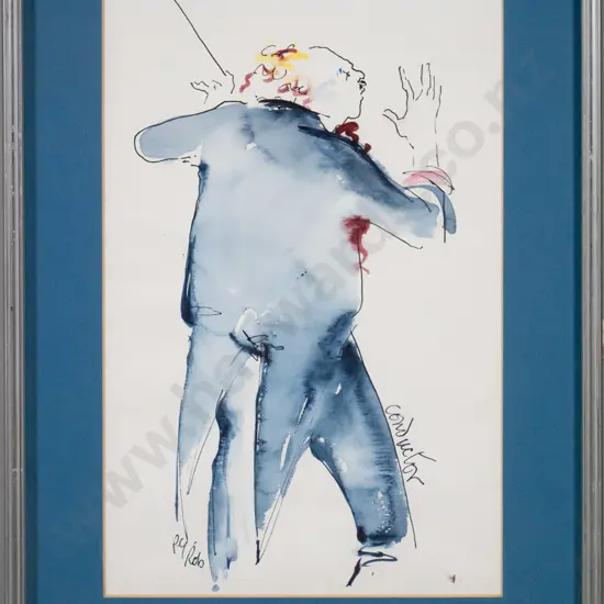 PG Rob - framed watercolour "Conductor" H-280 W-180