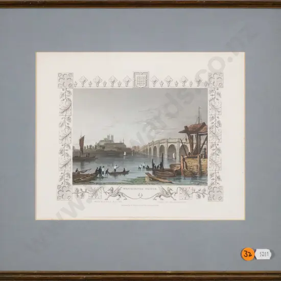 framed hand coloured engraving - Westminster Bridge H-170 W-220