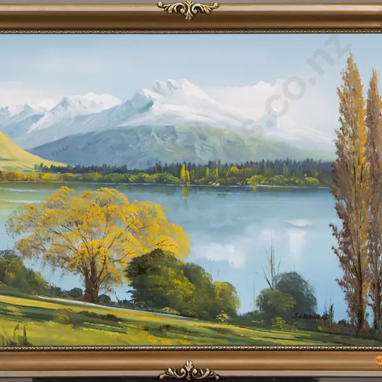 S Leonard - framed oil - Lake Hayes H-480 W-730