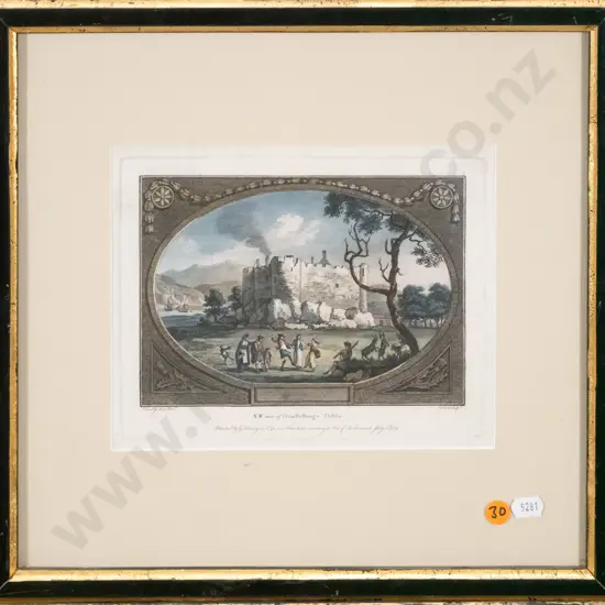 framed hand coloured engraving - Dunstaffnage Castle H-160 W-200