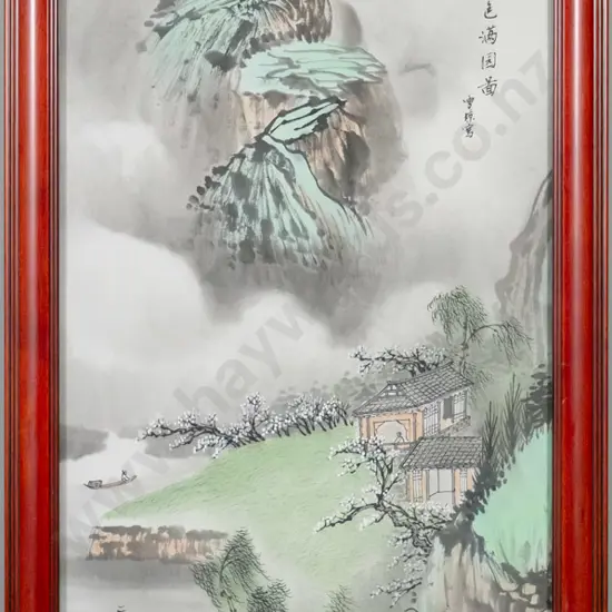 framed Japanese watercolour - landscape H-660 W-310