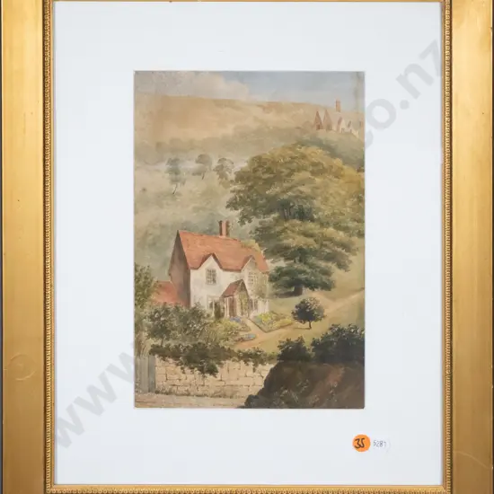 framed watercolour - country house H-260 W-180