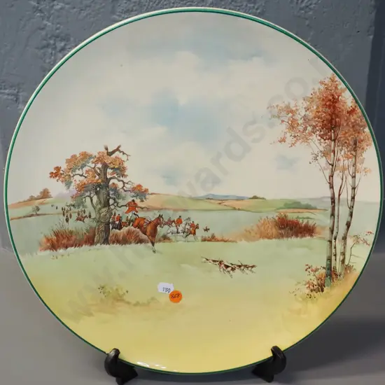 Royal Doulton Hunting Scenes large wall charger - fleck to glaze on green stripe on front, crazing D-390