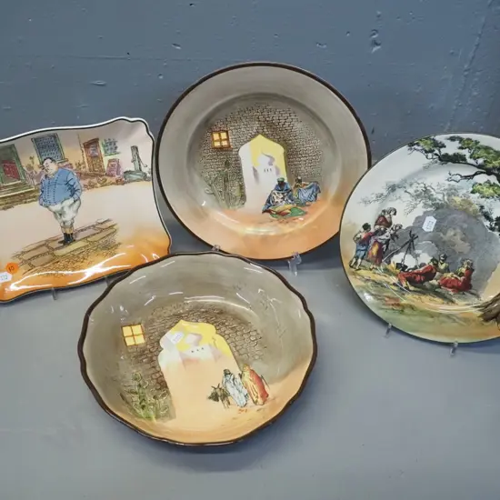 4 pieces of Royal Doulton china - 2 Moorish Gateway, Gypsies plate and Dicken's Fat Boy character plate