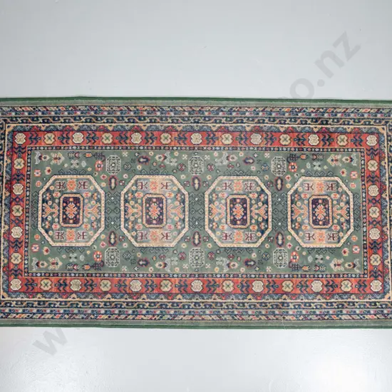 Belgian wool Persian style floor rug - light greens and reds L-1500 W-790