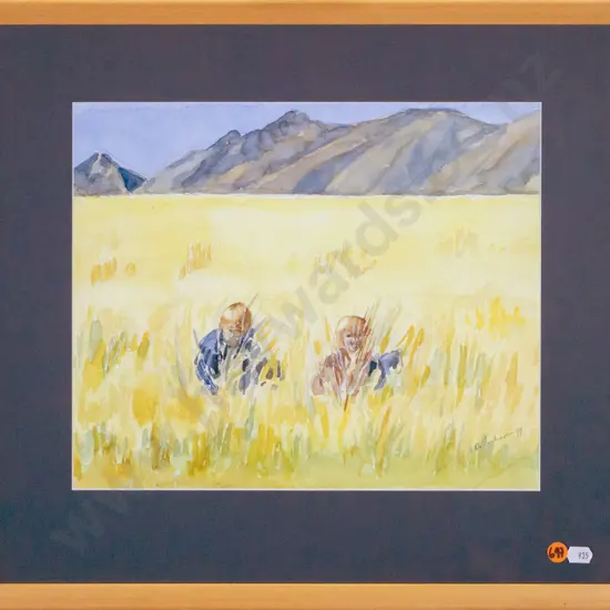 Ana De La Mare - framed wartercolour "hiding like Lions" H-2150 W-330