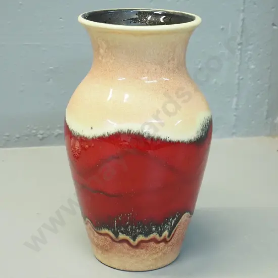 retro German pottery vase - marbled red and light brown tones H-260