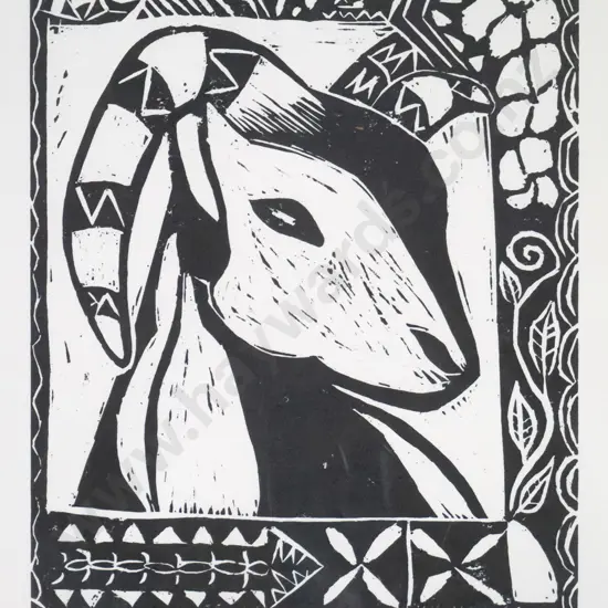 unframed wood block print 3/10 "Vanuatu Goat" H-250 W-200
