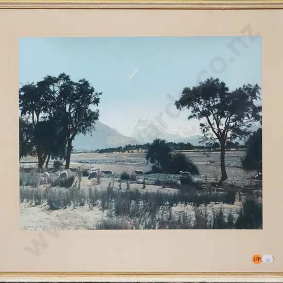 framed Whites Aviation hand coloured photograph - valley scene (slight foxing and damage) H-280 W-360