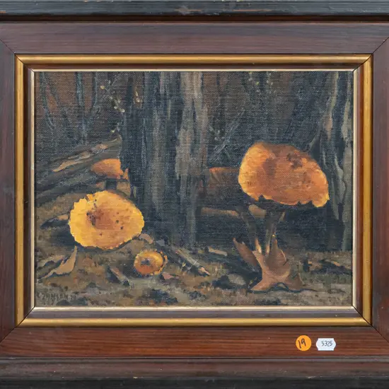 L Jansen '79? - framed oil - mushrooms H-210 W-290