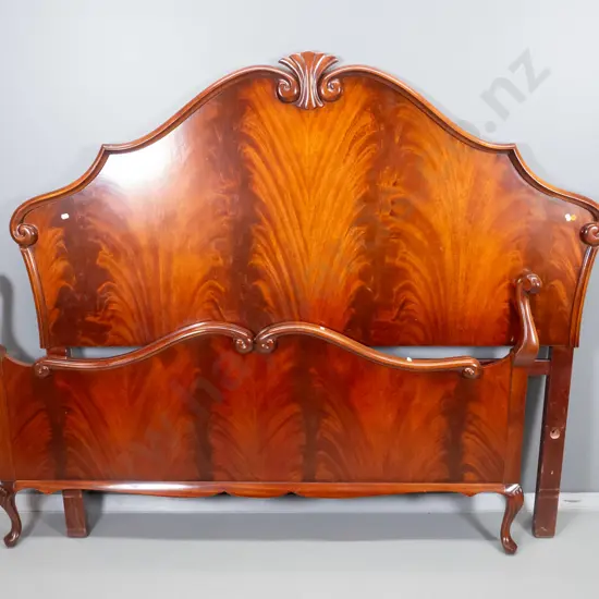 reproduction flame mahogany double size bed ends with carved shell motif detail - headboard H-1280 W-1450-
