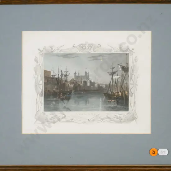 framed hand coloured engraving - Tower of London H-170 W-220