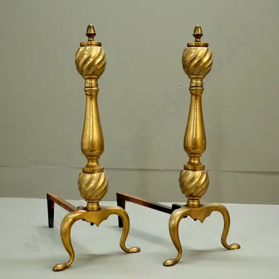 pair of brass fire dogs / andirons H-490