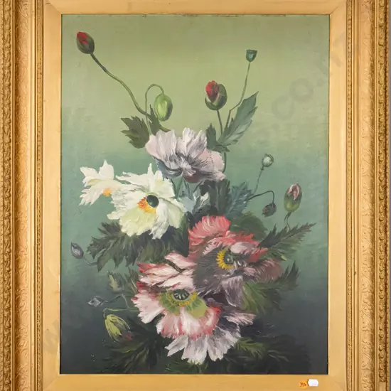 gilt framed oil - flowers H-580 W-440 (slight damage to frame)