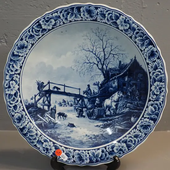 Delft blue & white traditional village scene wall charger D-340